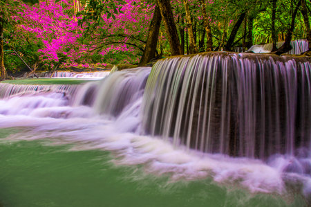 Huay Mae Khamin waterfall in Kanchanaburi, Thailandの写真素材