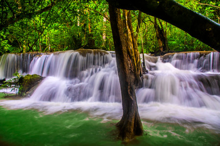 Huay Mae Khamin waterfall in Kanchanaburi, Thailandの写真素材