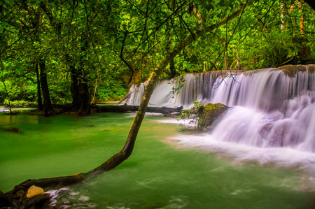 Huay Mae Khamin waterfall in Kanchanaburi, Thailandの写真素材