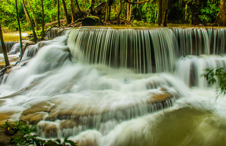 Huay Mae Kamin Waterfall in Kanchanaburi Province, Thailandの写真素材