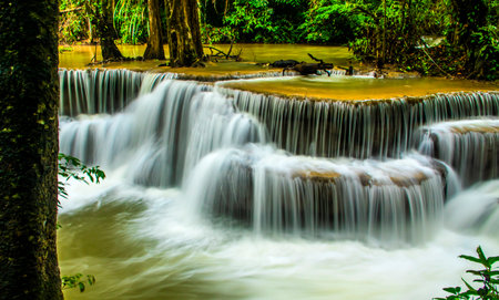 Huay Mae Khamin waterfall in Kanchanaburi province, Thailandの写真素材