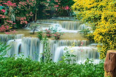 Huay Mae Khamin waterfall in Kanchanaburi province, Thailand.の写真素材