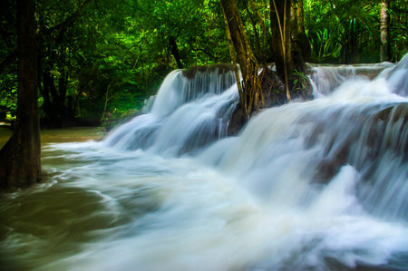 Waterfall in deep forest at Kanchanaburi province, Thailandの写真素材