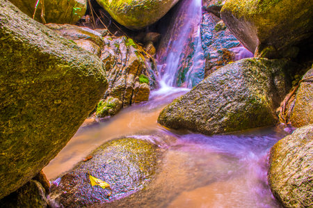 Water Flowing at Maesa Noi Waterfall, Thailand.の写真素材