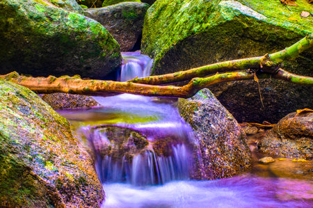 Water Flowing at Mae Fah Luang Waterfall, Thailand.の写真素材