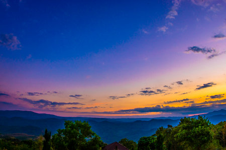 Sunset at Doi Pha Tang in Chiangrai province, Thailand.の写真素材
