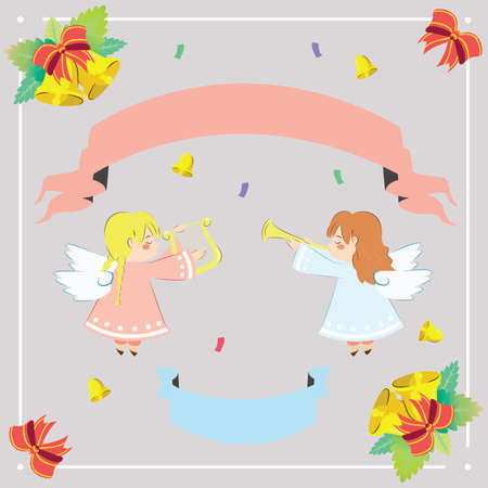 Christmas angels card and ribbonのイラスト素材