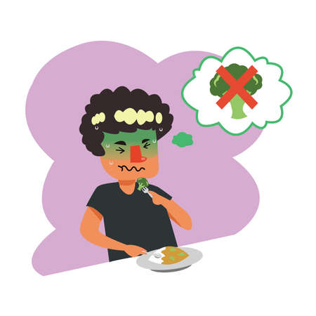 A kids does not like vegetableのイラスト素材