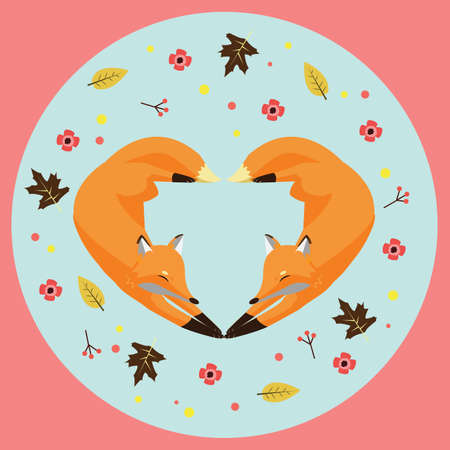 shaped heart, couple foxのイラスト素材