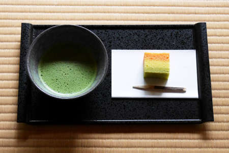 Green tea with sweets in Japanの写真素材