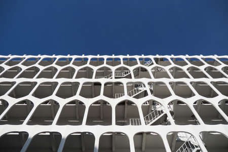 White building with blue skyのeditorial素材