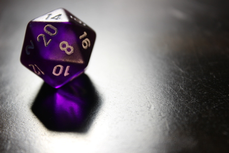 Purple 20-sided Dice, d20 dice typeの写真素材
