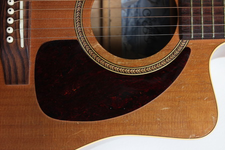 Closeup of Acoustic Guitar Soundholeの写真素材