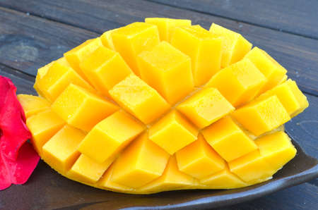 Ripe mango on a ceramic plate