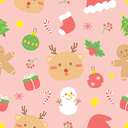 Cartoon Christmas elements seamless pattern background, vector illustration.のイラスト素材