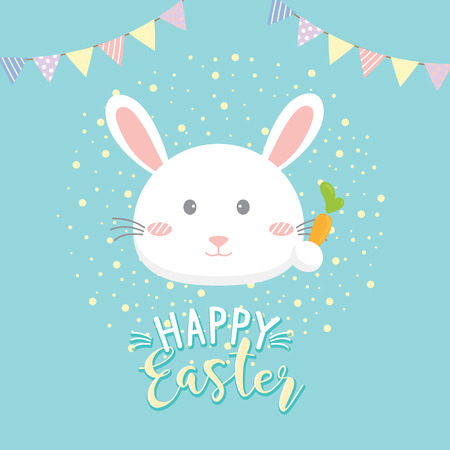 Happy Easter party poster, Invitation card with rabbit hold carrot.のイラスト素材