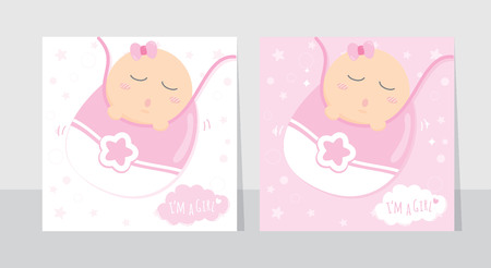 I'm a Girl, Baby Girl Shower, Happy Birthday for new born celebration greeting and invitation card.のイラスト素材