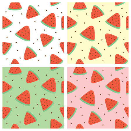 Water Melon Seamless Pattern Summer Fruit, four colors pastel backgroundのイラスト素材