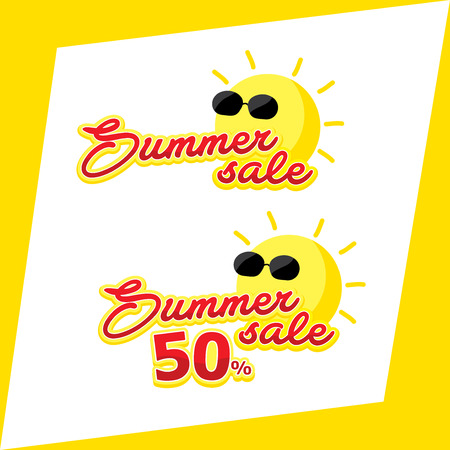 Summer Sale 50% icon, headline topic banner on yellow template background.のイラスト素材