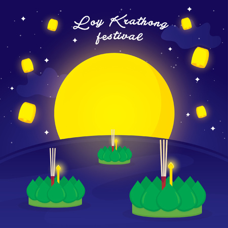 Loy Krathong Full Moon Festival, Bangkok Thailandのイラスト素材