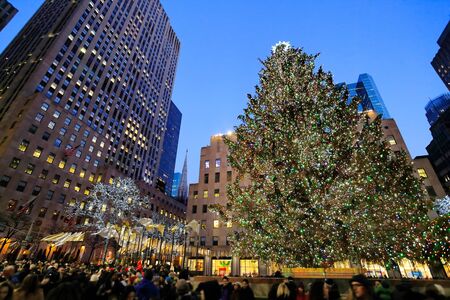 Rockefeller Christmas tree, Christmas season in Manhattanのeditorial素材