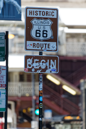 Start sign of Route 66 in CHICAGOのeditorial素材