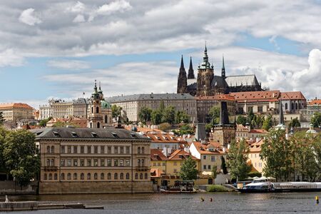 Old town of Prague. Czech Republic over River Vltava with Charles Bridge on Skyline. Prague panorama...