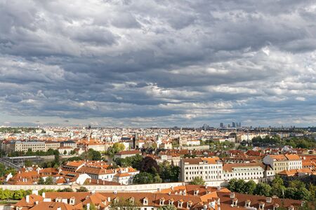 Panorama View of Moldau river and old prague city from St. Vitus Cathedralの写真素材