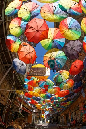 Umbrella Street in Karak'y area, Istanbul, Turkey. September 22, 2019のeditorial素材