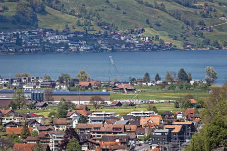 Giswil village and Sarner lake from Rastätte Giswilのeditorial素材