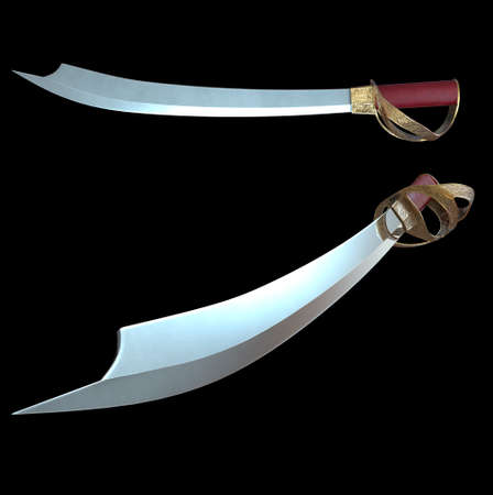 3d illustration the medieval swords isolated on black background.