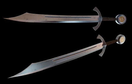 3d illustration the medieval swords isolated on black background.