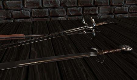 3d illustration a non-isolated background. Medieval weapons.