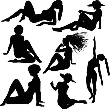 Silhouettes of women on the beach. Vector imageのイラスト素材