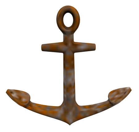 Old anchor.3d illustration. Isolated on the white background