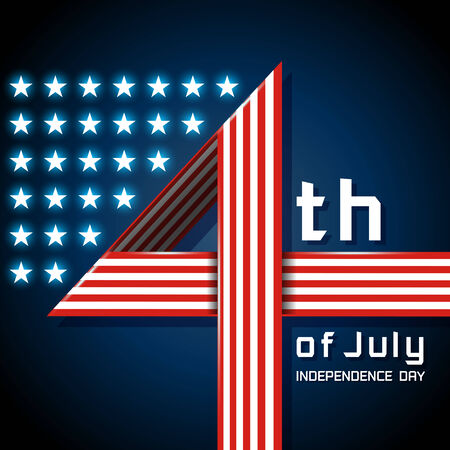 Happy 4th of July with the American flag in a number 4  signのイラスト素材