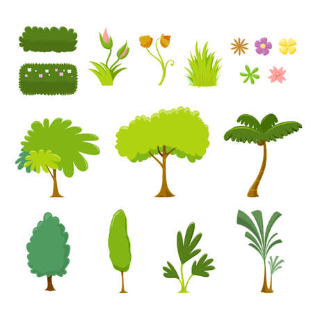 Tree and Leaf Vector Set - On White Backgroundのイラスト素材