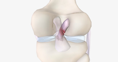A tear in the anterior cruciate ligament is one of the most common knee injuries. 3D renderingの写真素材