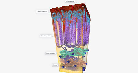 Adrenal Gland Tissue Cross Section 3D renderingの写真素材