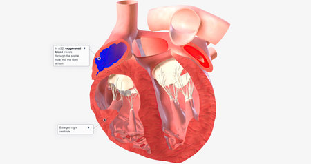 Atrial Septal Defect, Blood Flow 3D renderingの写真素材