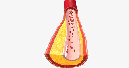 Atherothrombosis is a cardiovascular disease characterized by ruptured atherosclerotic plaque and clot formation. 3D renderingの写真素材