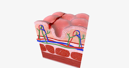Anal fissure is a small tear in the lining of the anal mucosa. 3D renderingの写真素材