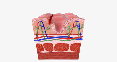 Anal fissure is a small tear in the lining of the anal mucosa. 3D renderingの写真素材