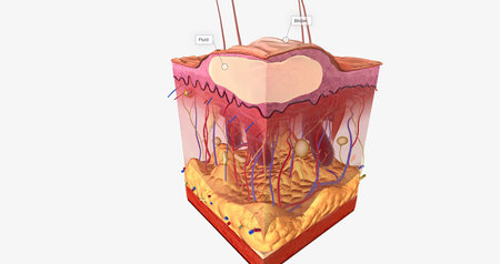 A blister is a fluid-filled raised area on the skin caused by too much friction in one location. 3D renderingの写真素材