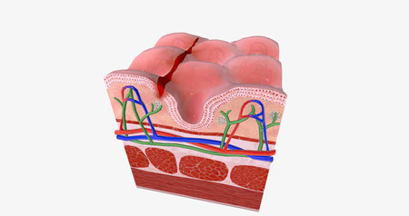 Anal fissure is a small tear in the lining of the anal mucosa. 3D renderingの写真素材