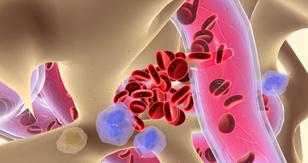 Cytokines reach the blood vessels in spongy bone. 3D renderingの写真素材