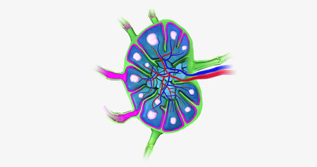 Lymph nodes are bean-shaped organs distributed along the lymphatic vessels. 3D renderingの写真素材
