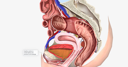 The female urethra is about 4 centimeters long and travels through the pelvic floor. 3D renderingの写真素材