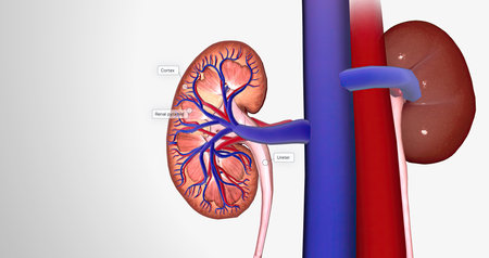 Blood enters the kidneys through an artery from the heart 3D renderingの写真素材