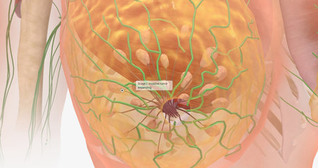 Stage I breast tumors are invasive and have started to spread to the fatty breast tissue or to nearby lymph nodes. 3D renderingの写真素材